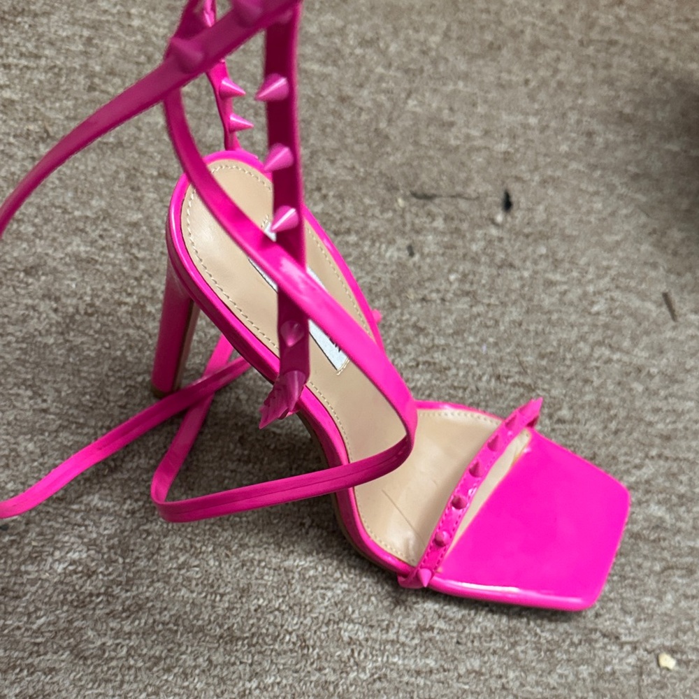 Steve Madden Hot Pink Studded Lace-Up High Heel Sandals